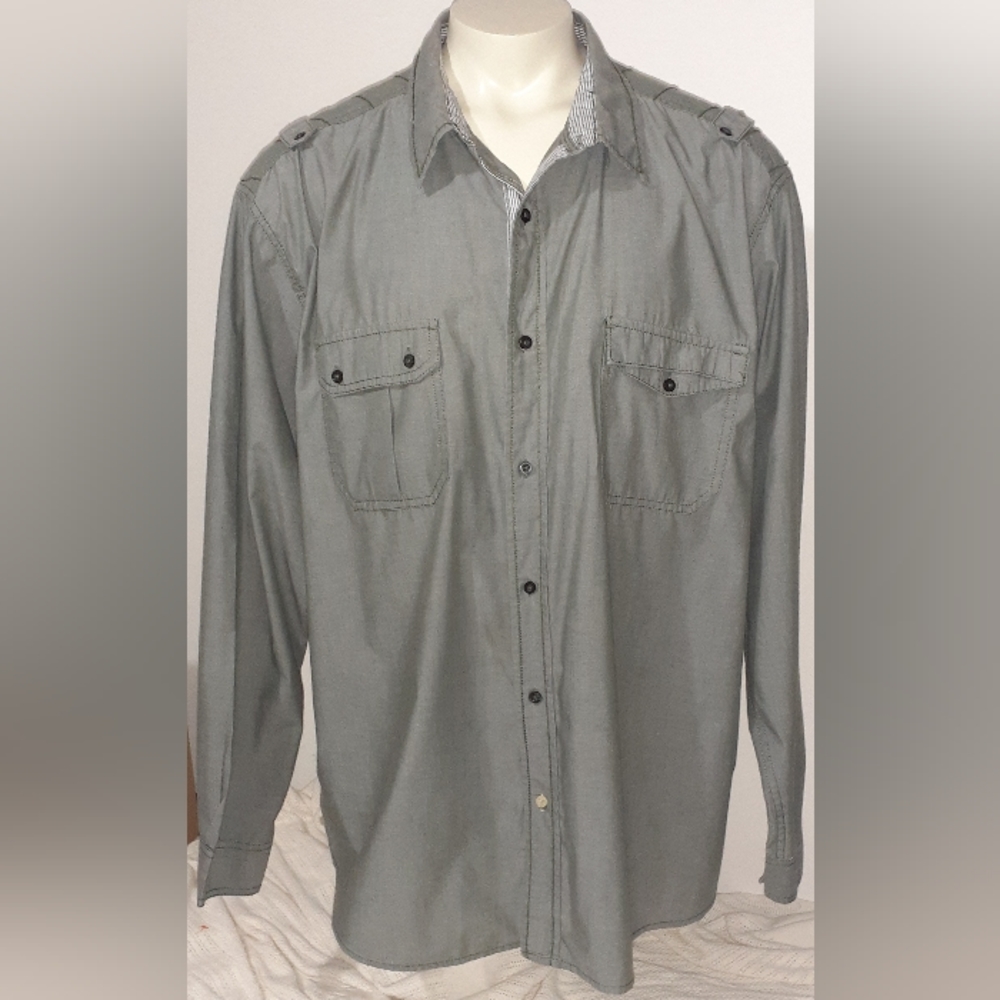 Black Jack Button - Front Long Sleeve Contrast Cuff Shirt Size 5XL